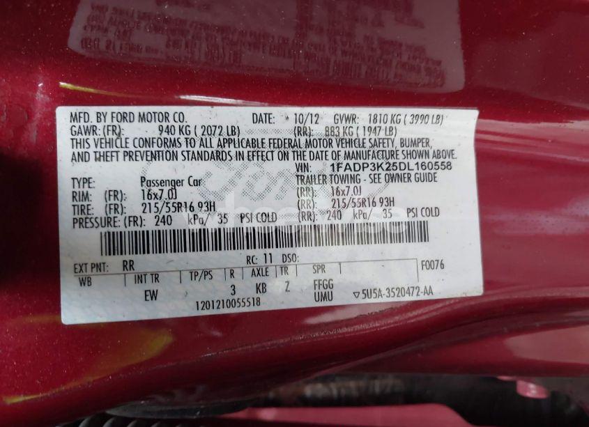 Photo 9 of 2013 Ford Focus SE (VIN 1FADP3K25DL160558)