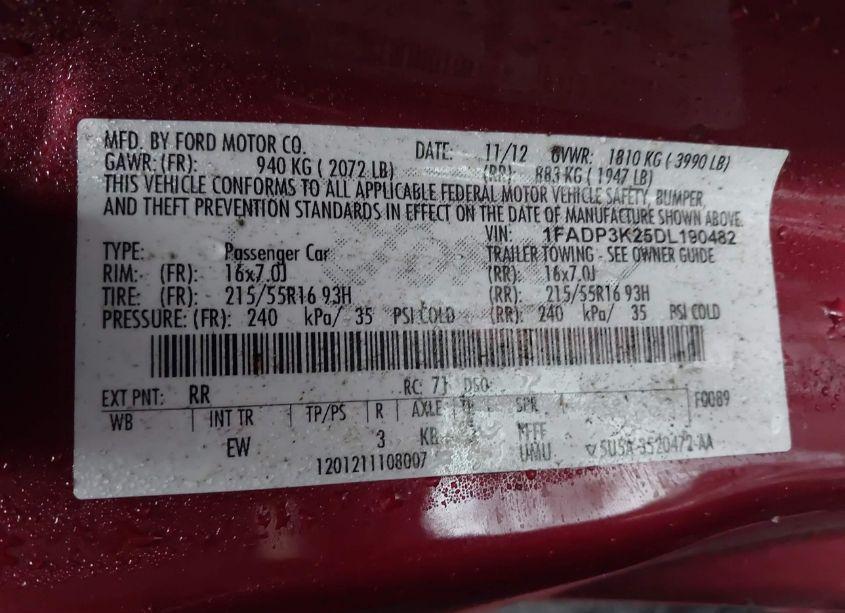 Photo 9 of 2013 Ford Focus SE (VIN 1FADP3K25DL190482)