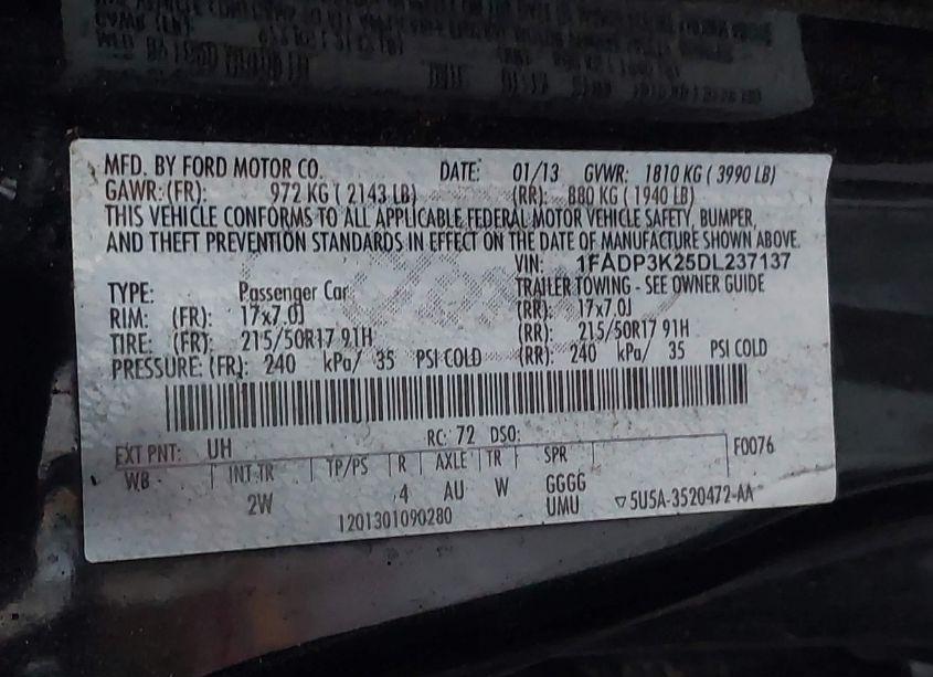 Photo 9 of 2013 Ford Focus SE (VIN 1FADP3K25DL237137)