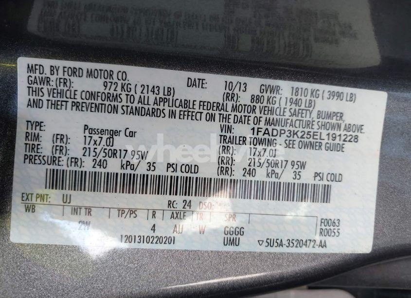 Photo 9 of 2014 Ford Focus SE (VIN 1FADP3K25EL191228)