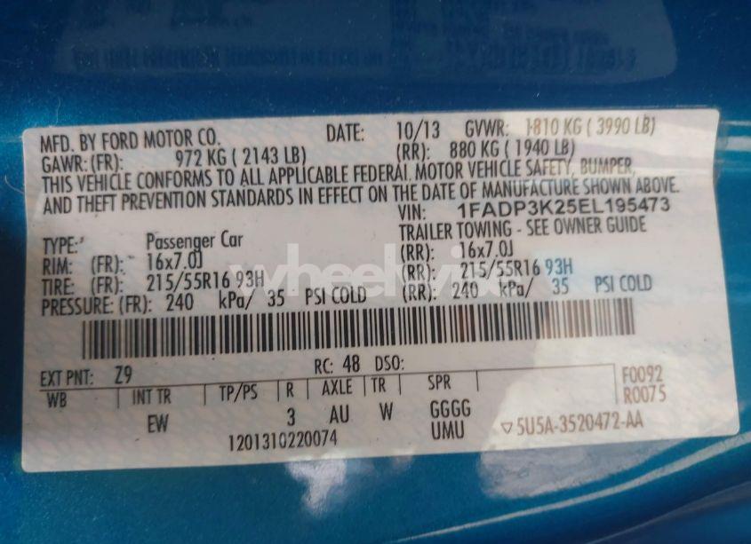 Photo 9 of 2014 Ford Focus SE (VIN 1FADP3K25EL195473)