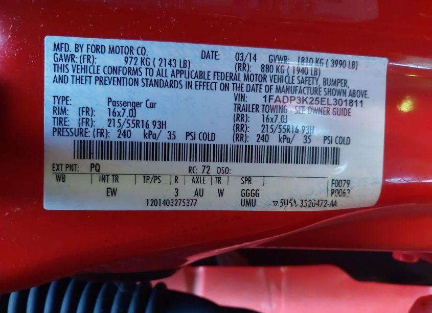 Photo 9 of 2014 Ford Focus SE (VIN 1FADP3K25EL301811)