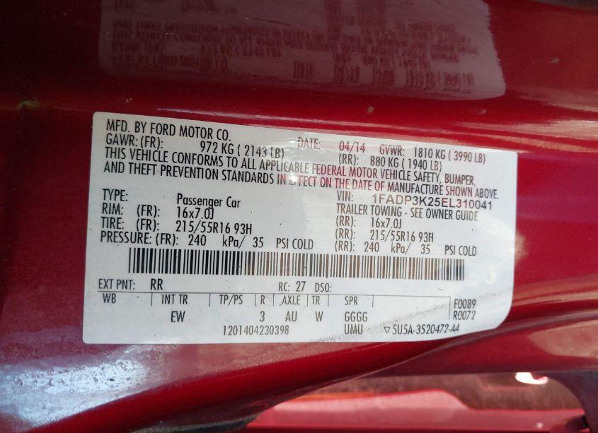 Photo 9 of 2014 Ford Focus SE (VIN 1FADP3K25EL310041)