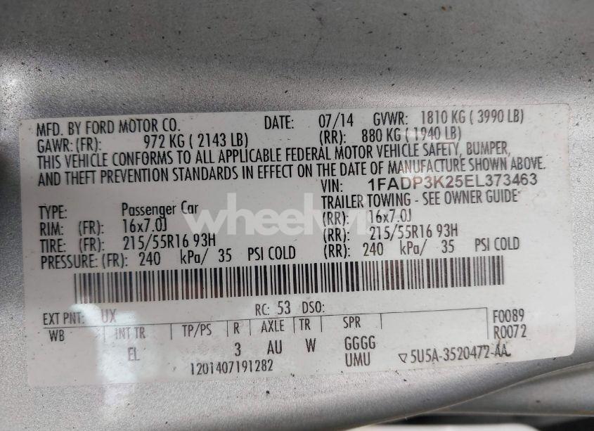 Photo 9 of 2014 Ford Focus SE (VIN 1FADP3K25EL373463)