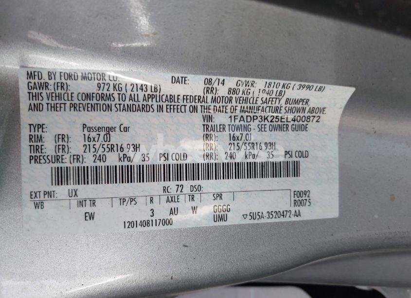 Photo 9 of 2014 Ford Focus SE (VIN 1FADP3K25EL400872)