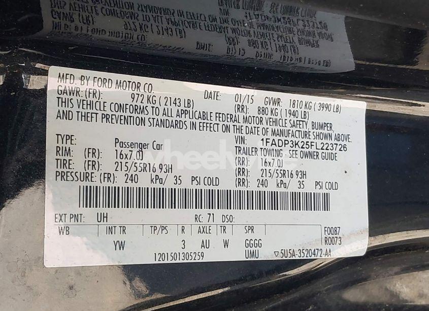 Photo 9 of 2015 Ford Focus SE (VIN 1FADP3K25FL223726)