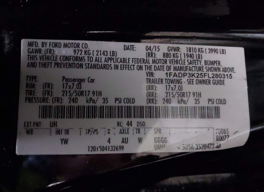 Photo 9 of 2015 Ford Focus SE (VIN 1FADP3K25FL280315)