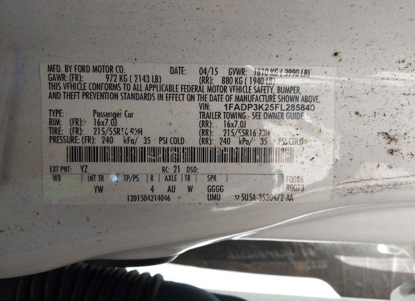 Photo 9 of 2015 Ford Focus SE (VIN 1FADP3K25FL285840)