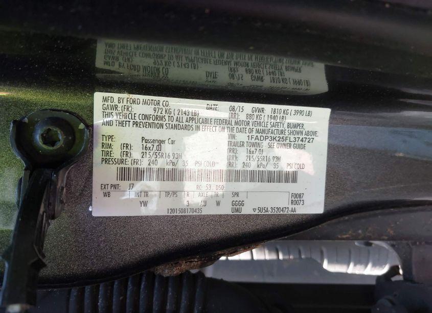 Photo 9 of 2015 Ford Focus SE (VIN 1FADP3K25FL374727)