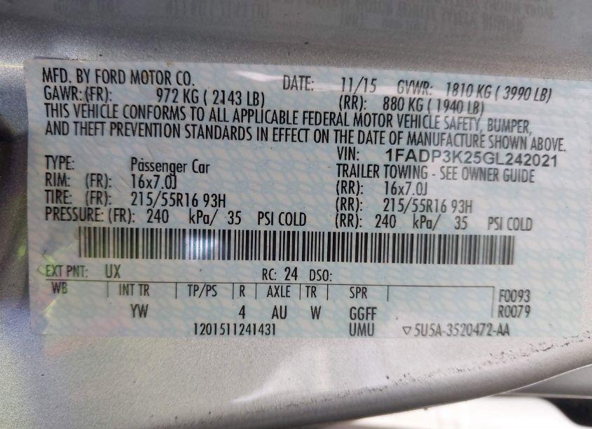 Photo 9 of 2016 Ford Focus SE (VIN 1FADP3K25GL242021)