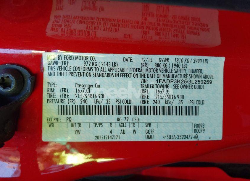 Photo 9 of 2016 Ford Focus SE (VIN 1FADP3K25GL259269)