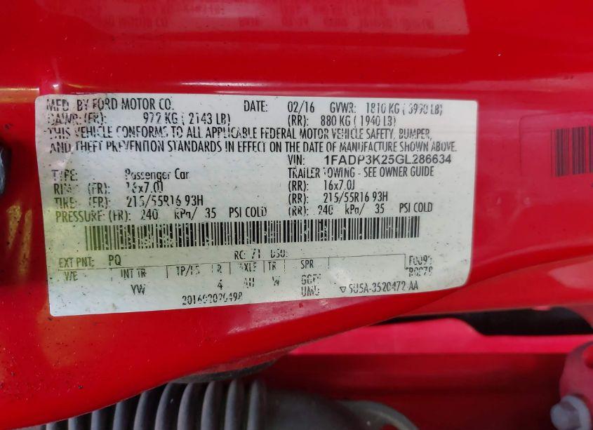 Photo 9 of 2016 Ford Focus SE (VIN 1FADP3K25GL286634)