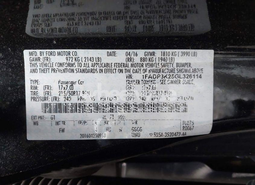 Photo 9 of 2016 Ford Focus SE (VIN 1FADP3K25GL326114)