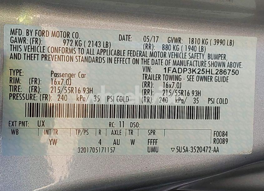 Photo 9 of 2017 Ford Focus SE (VIN 1FADP3K25HL286750)