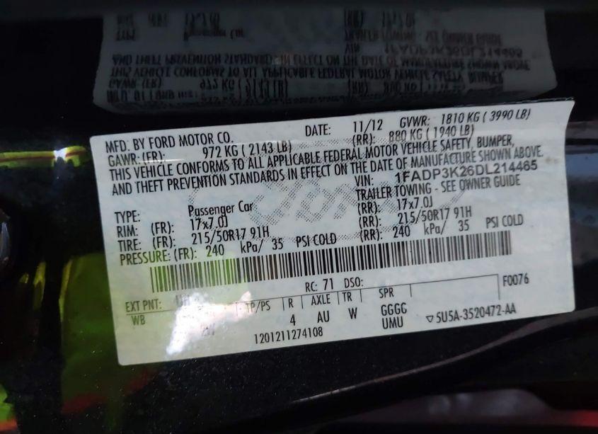 Photo 9 of 2013 Ford Focus SE (VIN 1FADP3K26DL214465)