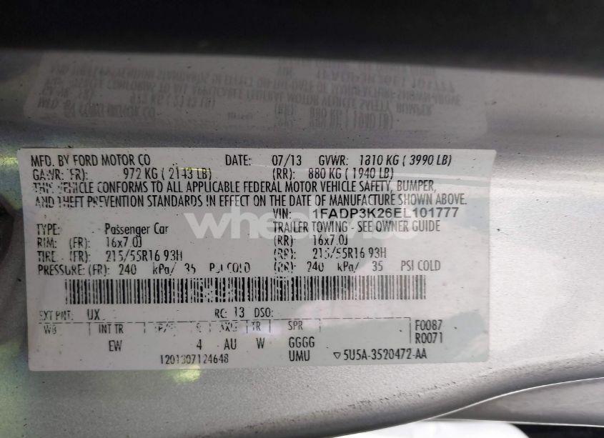 Photo 9 of 2014 Ford Focus SE (VIN 1FADP3K26EL101777)