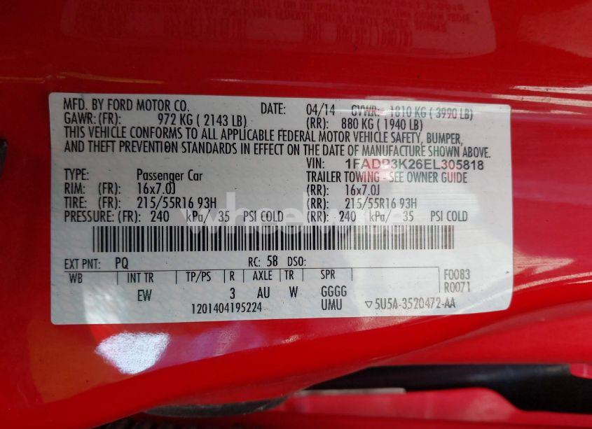 Photo 9 of 2014 Ford Focus SE (VIN 1FADP3K26EL305818)