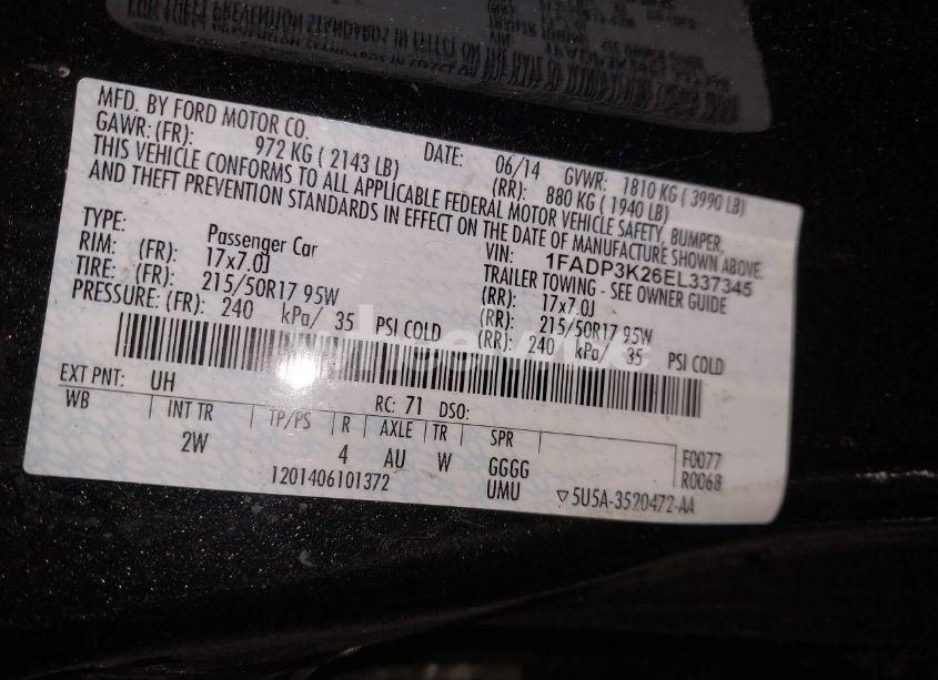 Photo 9 of 2014 Ford Focus SE (VIN 1FADP3K26EL337345)