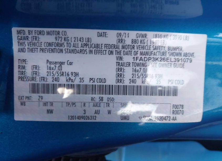 Photo 9 of 2014 Ford Focus SE (VIN 1FADP3K26EL391079)