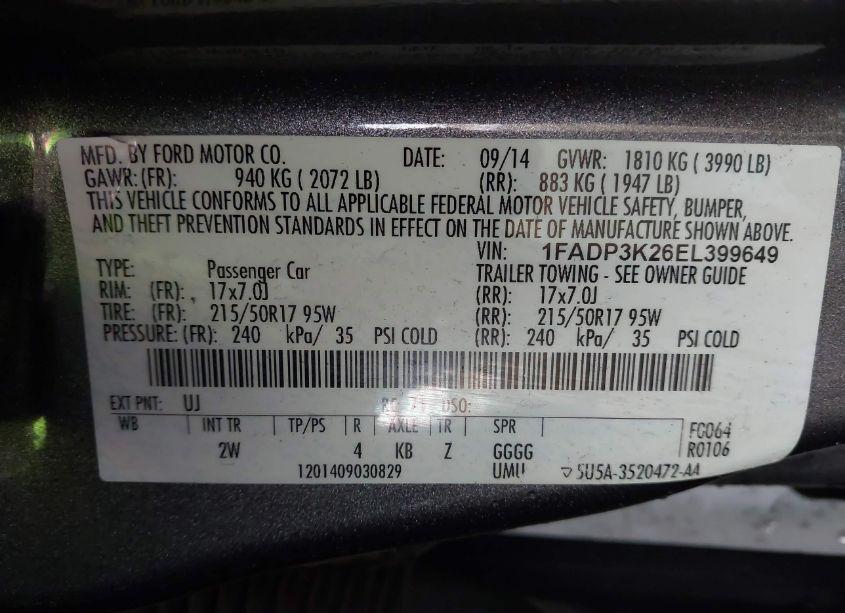 Photo 9 of 2014 Ford Focus SE (VIN 1FADP3K26EL399649)