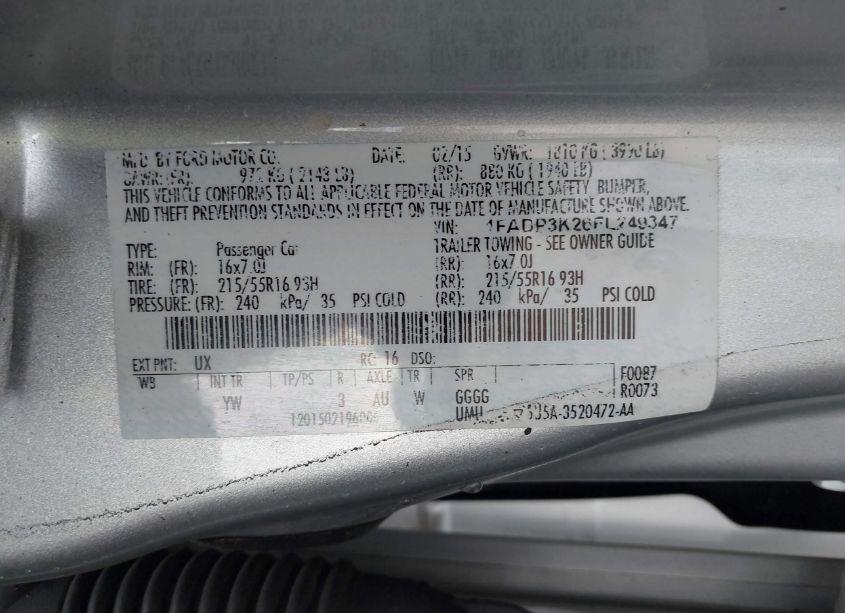 Photo 9 of 2015 Ford Focus SE (VIN 1FADP3K26FL249347)