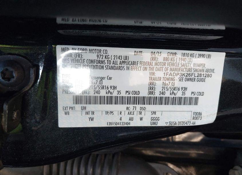 Photo 9 of 2015 Ford Focus SE (VIN 1FADP3K26FL281280)