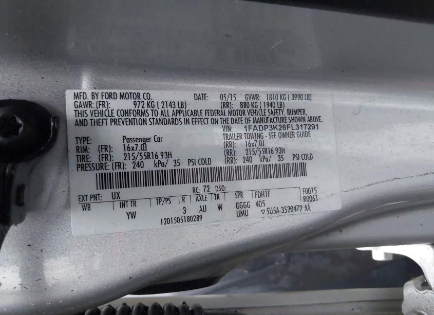 Photo 9 of 2015 Ford Focus SE (VIN 1FADP3K26FL317291)