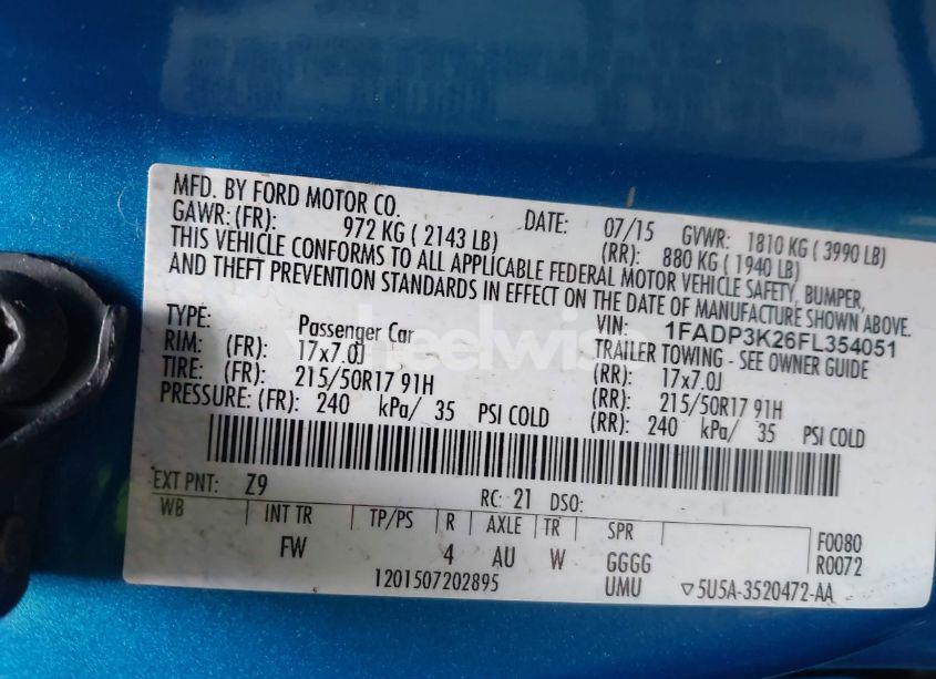 Photo 9 of 2015 Ford Focus SE (VIN 1FADP3K26FL354051)