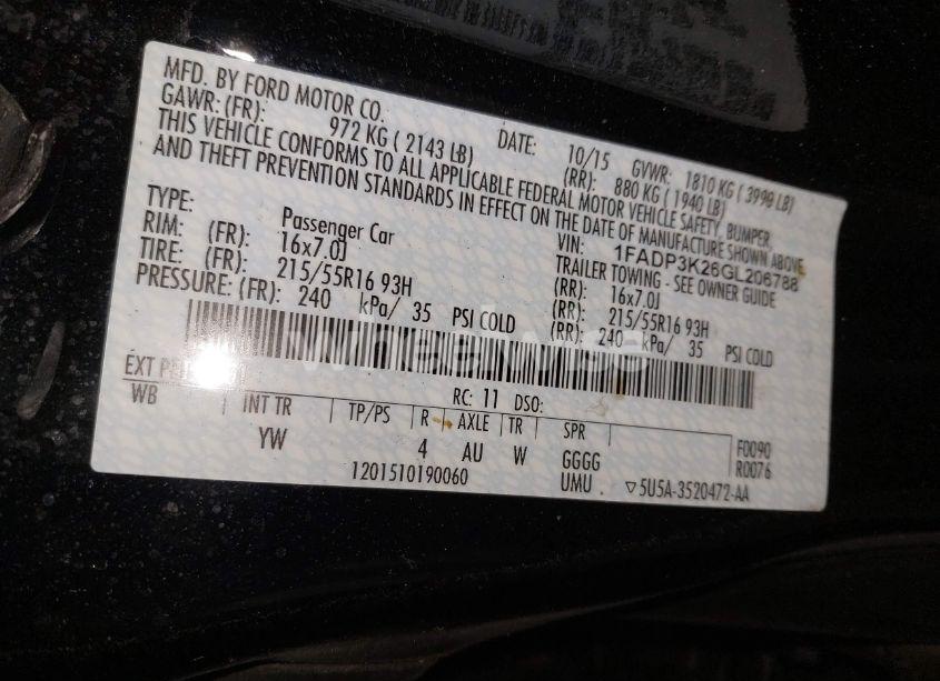 Photo 9 of 2016 Ford Focus SE (VIN 1FADP3K26GL206788)