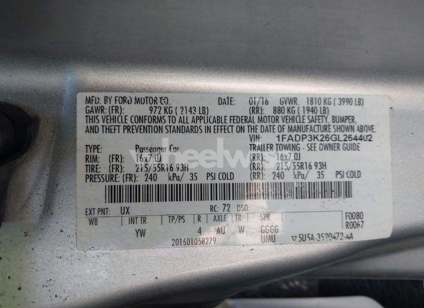 Photo 9 of 2016 Ford Focus SE (VIN 1FADP3K26GL264402)