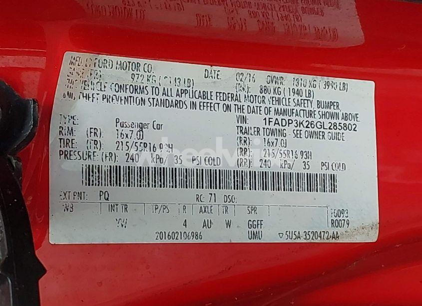 Photo 9 of 2016 Ford Focus SE (VIN 1FADP3K26GL285802)