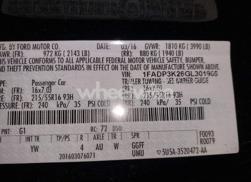 Photo 9 of 2016 Ford Focus SE (VIN 1FADP3K26GL301965)