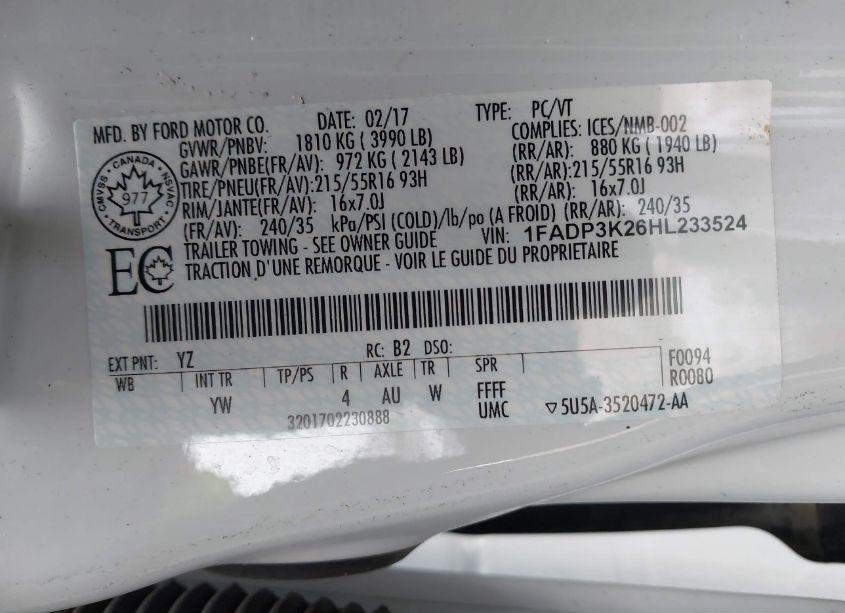 Photo 9 of 2017 Ford Focus SE (VIN 1FADP3K26HL233524)