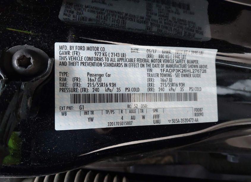 Photo 9 of 2017 Ford Focus SE (VIN 1FADP3K26HL276728)