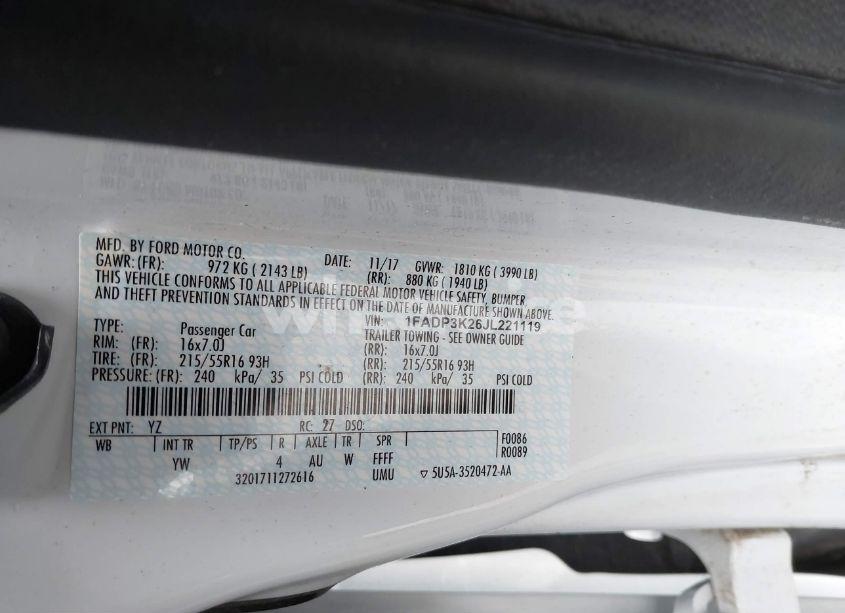 Photo 9 of 2018 Ford Focus SE (VIN 1FADP3K26JL221119)