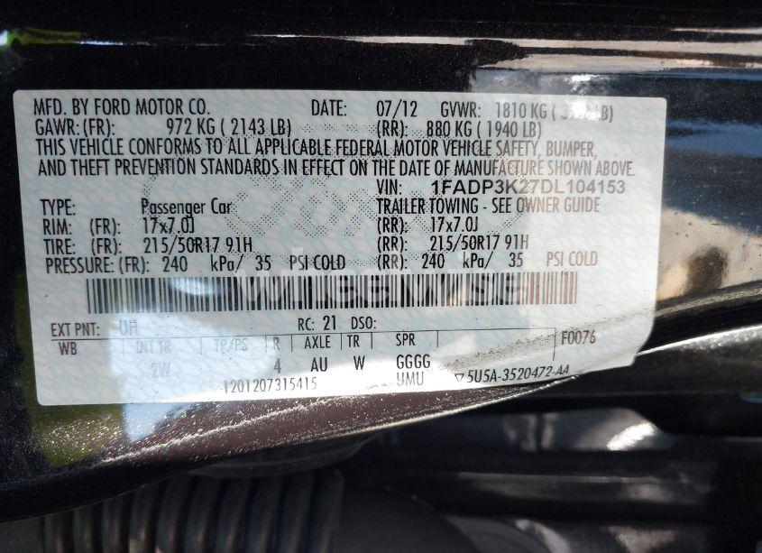 Photo 9 of 2013 Ford Focus SE (VIN 1FADP3K27DL104153)