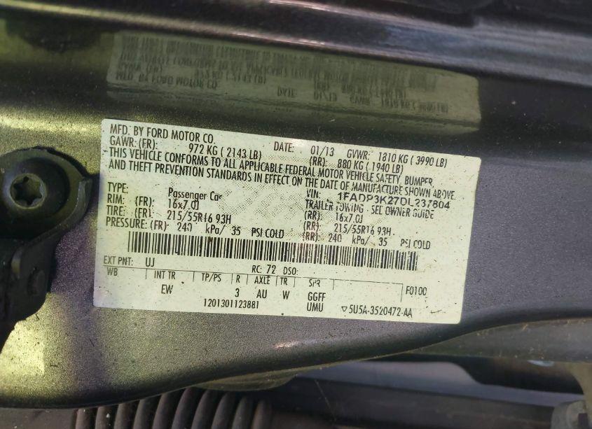 Photo 9 of 2013 Ford Focus SE (VIN 1FADP3K27DL237804)