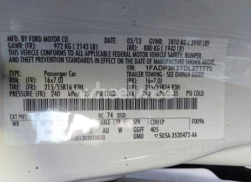 Photo 9 of 2013 Ford Focus SE (VIN 1FADP3K27DL277770)