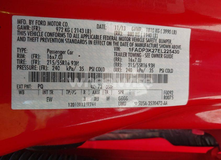 Photo 9 of 2014 Ford Focus SE (VIN 1FADP3K27EL225430)
