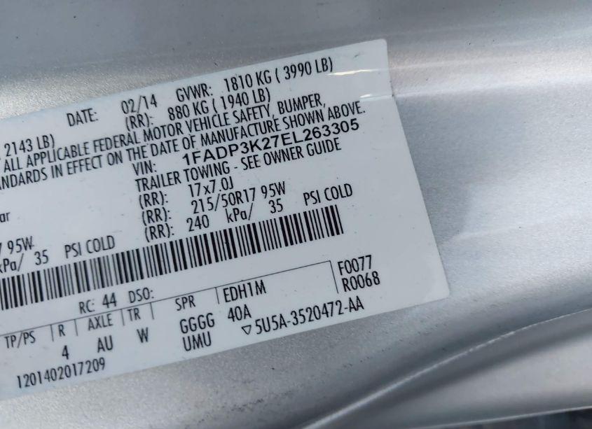 Photo 9 of 2014 Ford Focus SE (VIN 1FADP3K27EL263305)