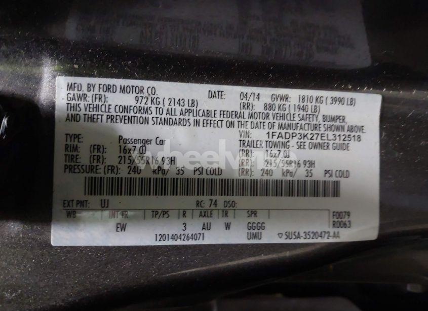 Photo 9 of 2014 Ford Focus SE (VIN 1FADP3K27EL312518)