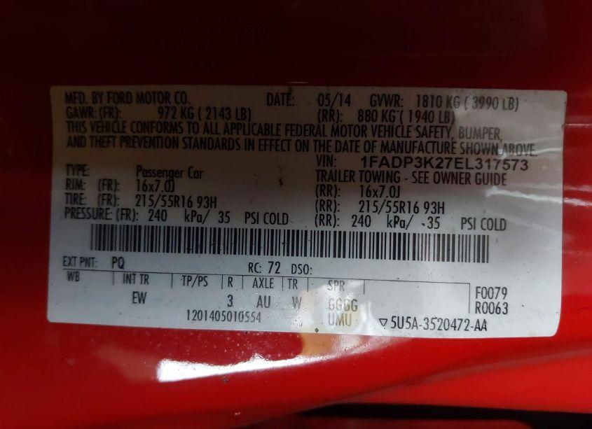 Photo 9 of 2014 Ford Focus SE (VIN 1FADP3K27EL317573)