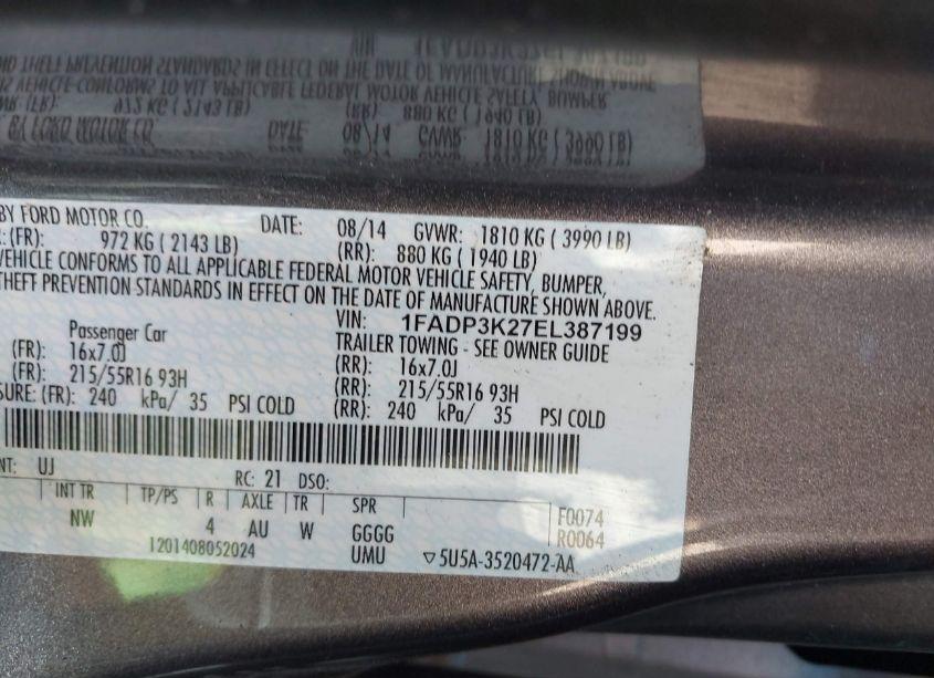 Photo 9 of 2014 Ford Focus SE (VIN 1FADP3K27EL387199)