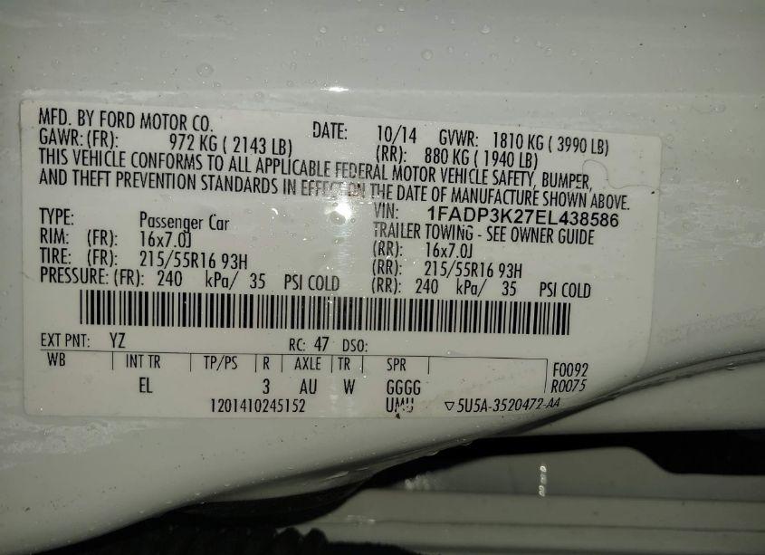 Photo 9 of 2014 Ford Focus SE (VIN 1FADP3K27EL438586)