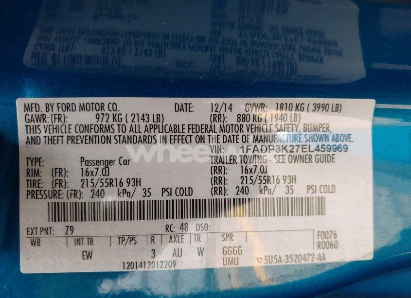 Photo 9 of 2014 Ford Focus SE (VIN 1FADP3K27EL459969)