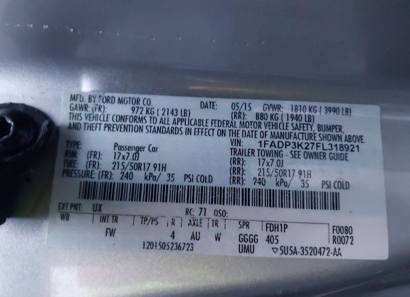 Photo 9 of 2015 Ford Focus SE (VIN 1FADP3K27FL318921)