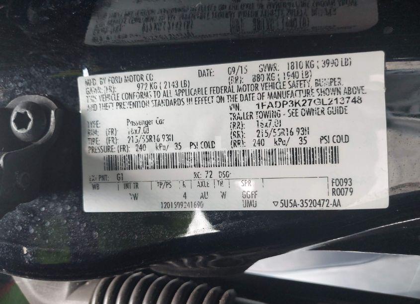 Photo 9 of 2016 Ford Focus SE (VIN 1FADP3K27GL213748)