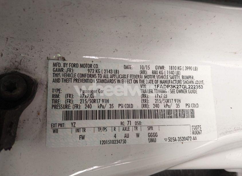 Photo 9 of 2016 Ford Focus SE (VIN 1FADP3K27GL222353)