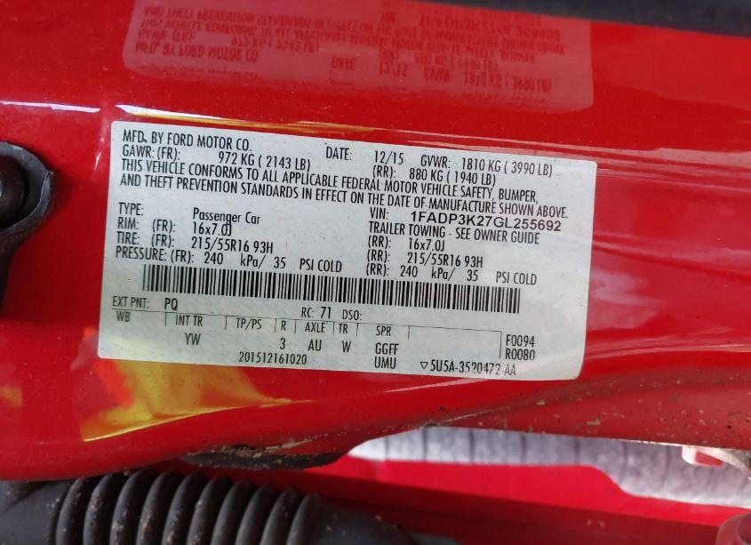 Photo 9 of 2016 Ford Focus SE (VIN 1FADP3K27GL255692)