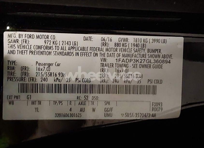 Photo 9 of 2016 Ford Focus SE (VIN 1FADP3K27GL360894)